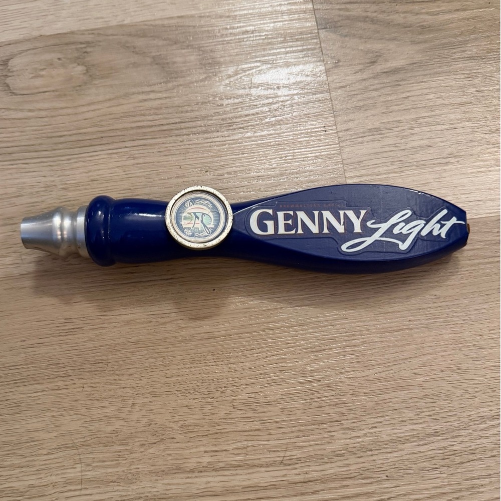 Genny Light Beer Tap Handle Blue Wood Emblem‎ Bar Collectible